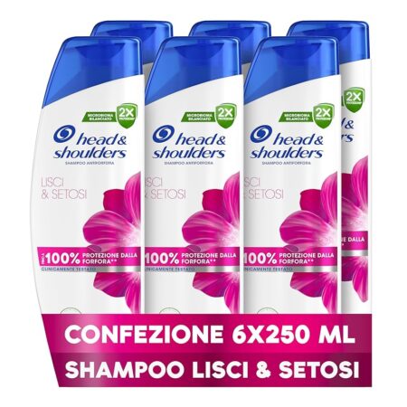 offerta a tempo: head & shoulders shampoo antiforfora per capelli lisci & setosi. uso quotidiano. freschezza. 6x250ml — 34% da 23,94 € a 15,90 €