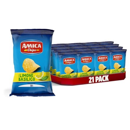 offerta a tempo: amica chips la patatina gusto limone e basilico 21 confezioni x 50gr. — 21% da 21,90 € a 17,38 €
