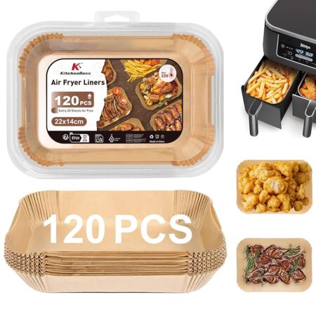 offerta a tempo: kitchenboss carta forno per friggitrice ad aria: 120 pezzi rettangolare carta forno fogli 22 x 14cm — 20% da 10,99 € a 8,79 €