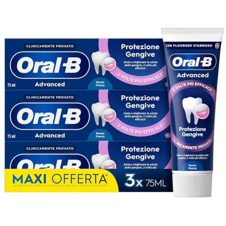 offerta a tempo: oral b dentifricio advanced protezione gengive 3x75ml — 42% da 13,71 € a 7,99 €