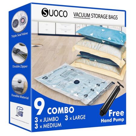 offerta a tempo: 9 sacchetti sottovuoto salvaspazio con pompa — 61% da 24,99 € a 9,74 €