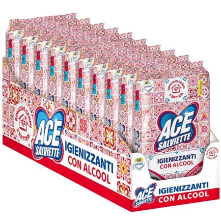 offerta a tempo: ace 400 salviette igienizzanti con alcool (10 confezioni x 40 salviette — 44% da 33,16 € a 18,60 €