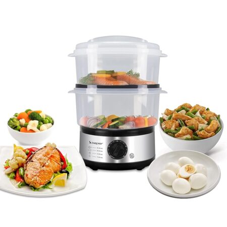 offerta a tempo: beper bc.261 vaporiera da 5 litri vaporiera elettrica con timer per cottura al vapore di riso — 20% da 34,82 € a 27,90 €