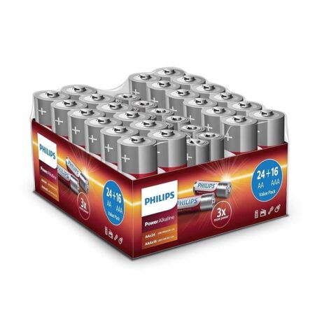 offerta a tempo: philips confezione convenienza batterie 40 pezzi 24x batterie aa e 16x batterie aaa — 40% da 19,90 € a 11,88 €