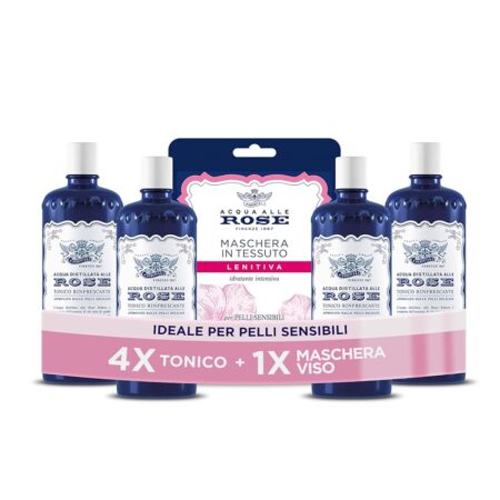 offerta a tempo: acqua alle rose tonico viso con acqua distillata alle rose 4 pezzi + maschera idratante per il viso — 40% da 15,99 € a 9,59 €