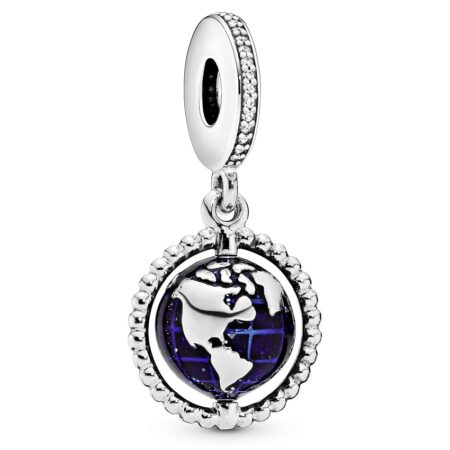 offerta a tempo: pandora ciondolo in argento con mappamondo con zirconi cubici trasparenti e smalto blu — 19% da 59,00 € a 48,00 €
