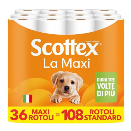 offerta a tempo: scottex carta igienica la maxi, rotoli di carta igienica a durata tripla — 29% da 34,99 € a 24,69 €