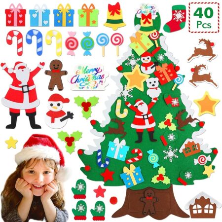 offerta a tempo: albero di natale in feltro per bambini + 40 accessori e luci led — 52% da 29,99 € a 14,44 €