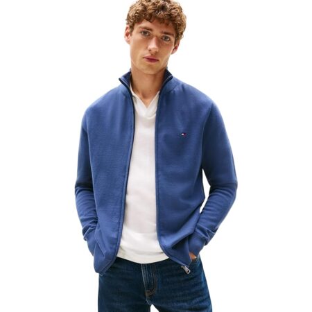 offerta a tempo: tommy hilfiger uomo pullover con cerniera essential cotton zip thru colletto alla coreana — 23% da 129,90 € a 99,90 €
