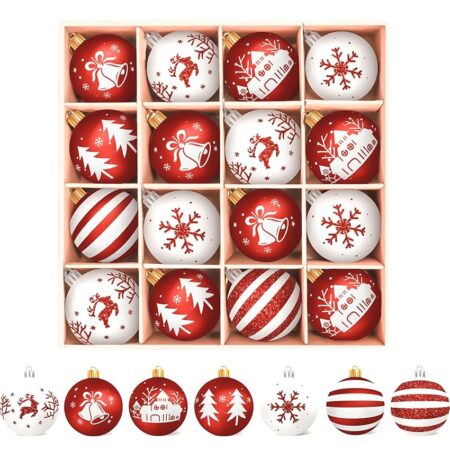 offerta a tempo: palline di natale bianche e rosso, 16pcs decorazioni albero di natale, 6cm palline plastica con gancio, idee regalo decorazioni natalizie per la casa(7 tipi modelli) — 15% da 19,30 € a 16,34 €